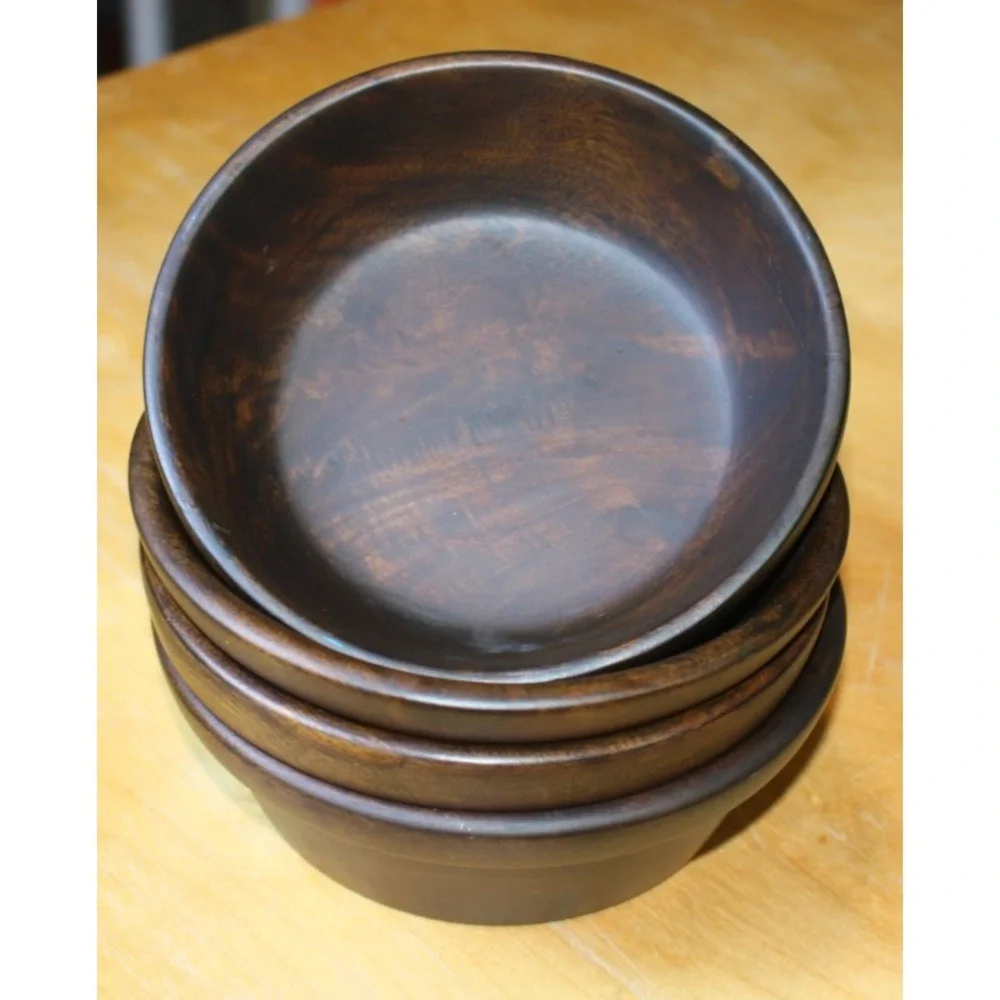 David Auld Dark Wooden Bowl Set of 4 Made in Haiti Vintage MCM Small Rimmed